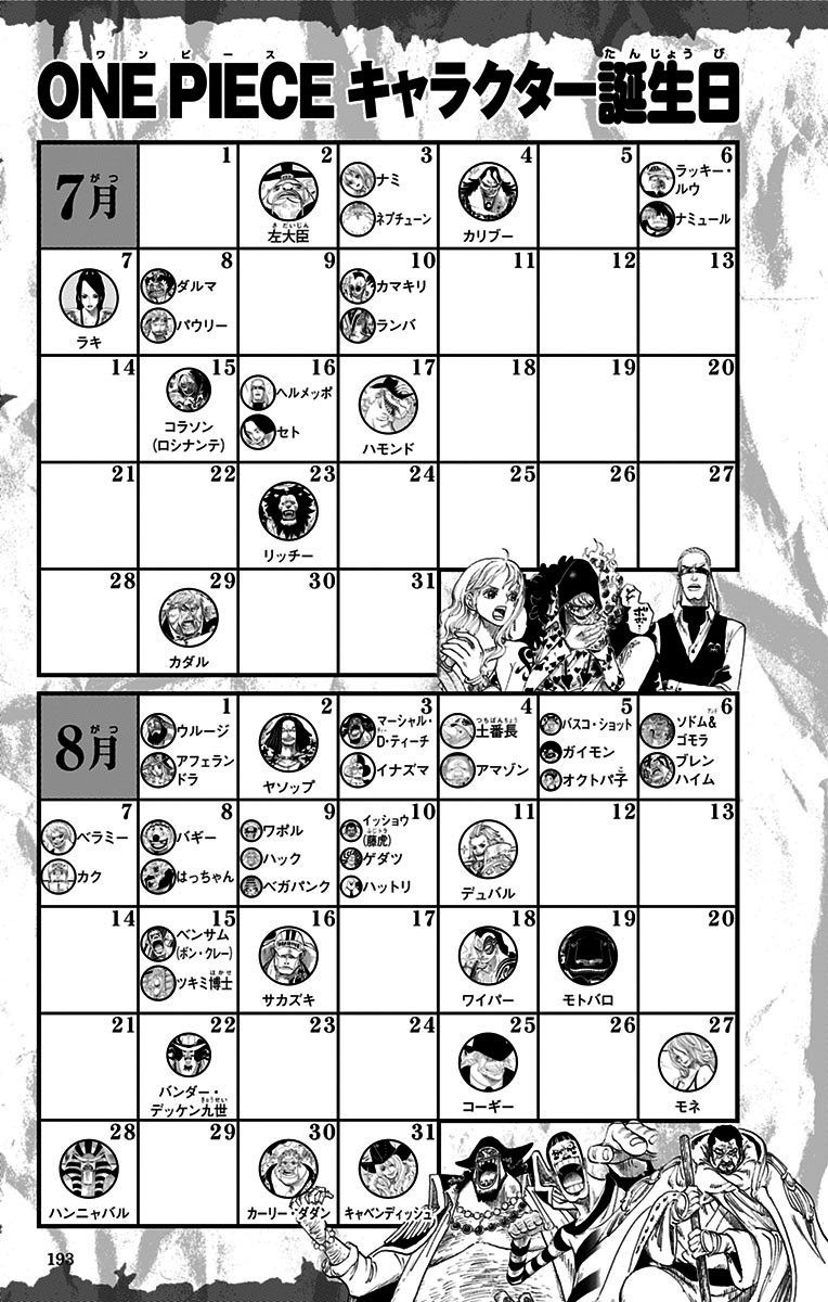 One Piece Characters' Birthday Calendar ONE PIECE GOLD